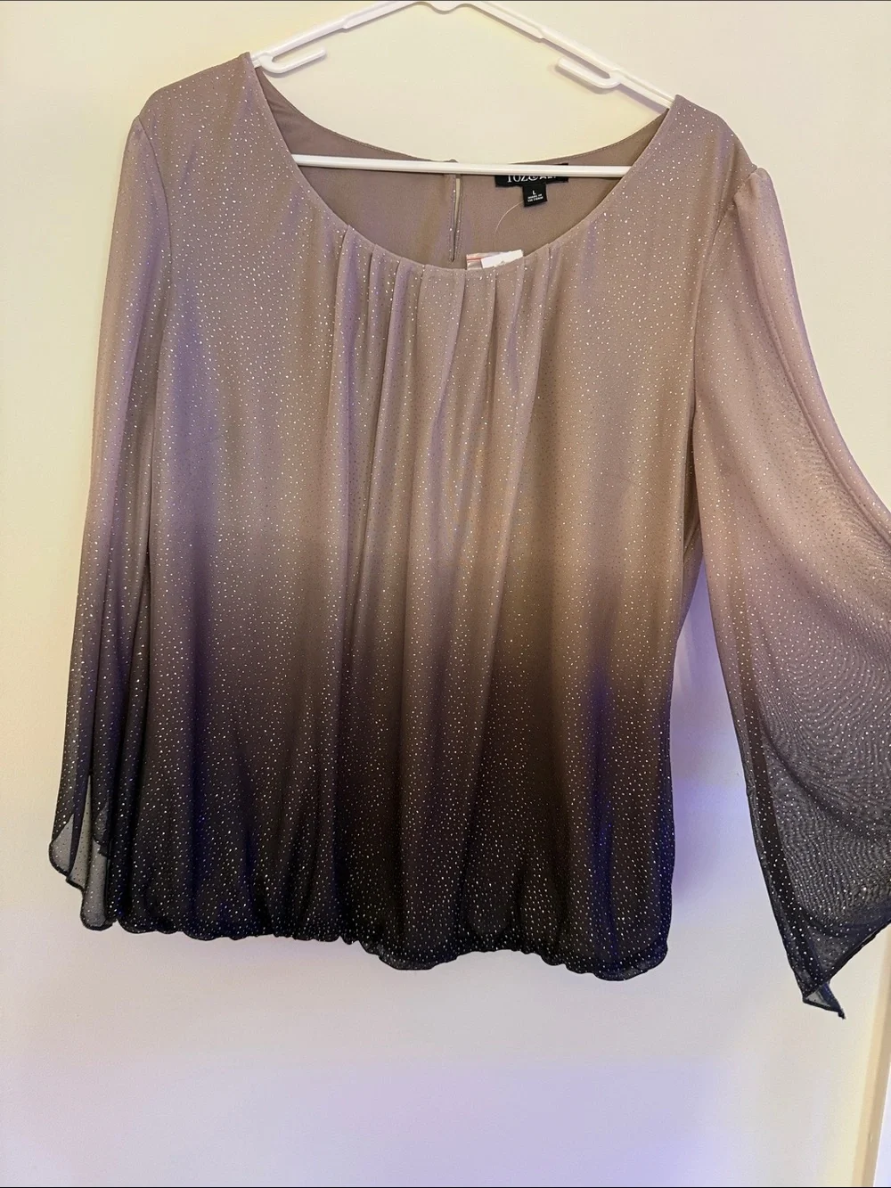 Roz & Ali Taupe to Black Ombre Scoop-Neck Blouse